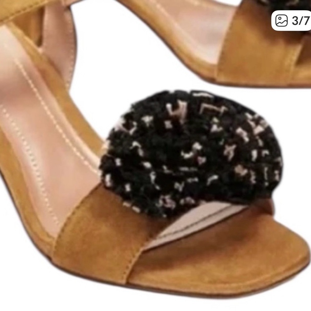 Zara Tan Suede Block Heel Sandals Sz 9 - Picture 4 of 5